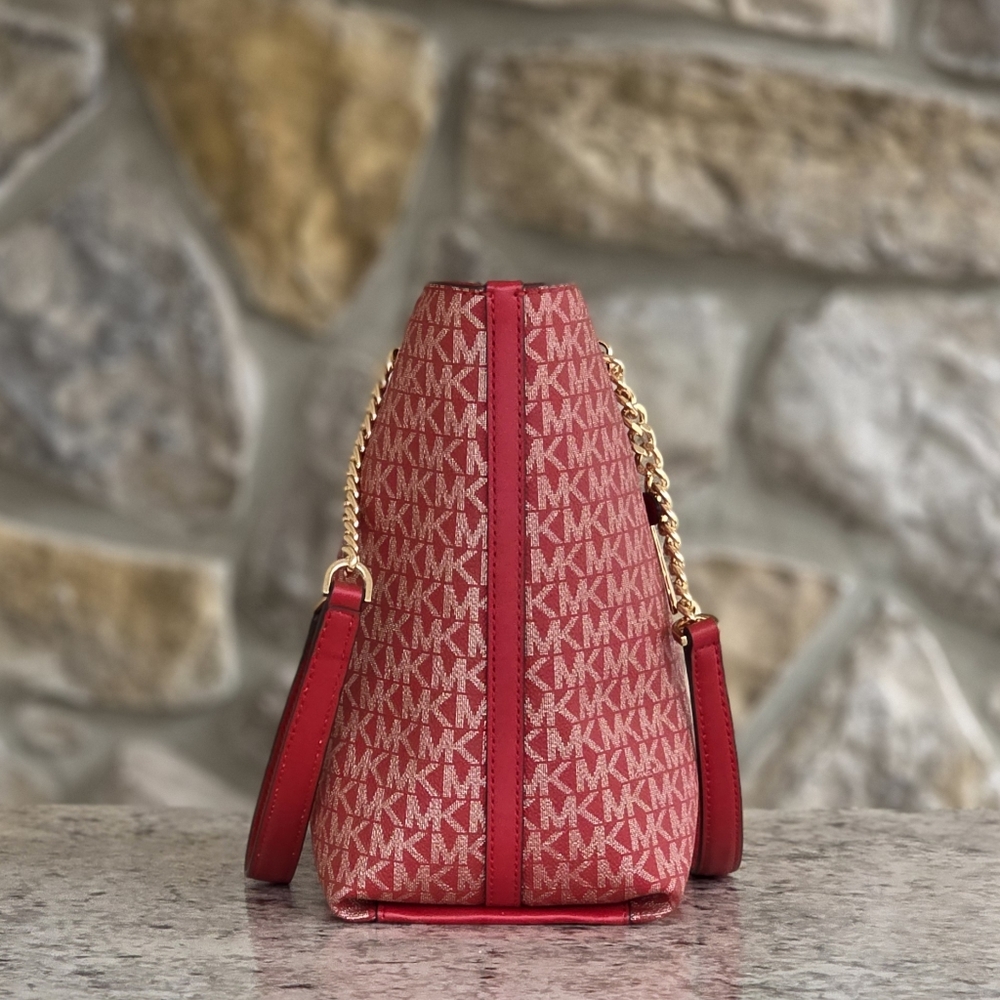 Michael Kors Jet Set Logo Medium Red Shoulder Bag - Picture 2 of 11
